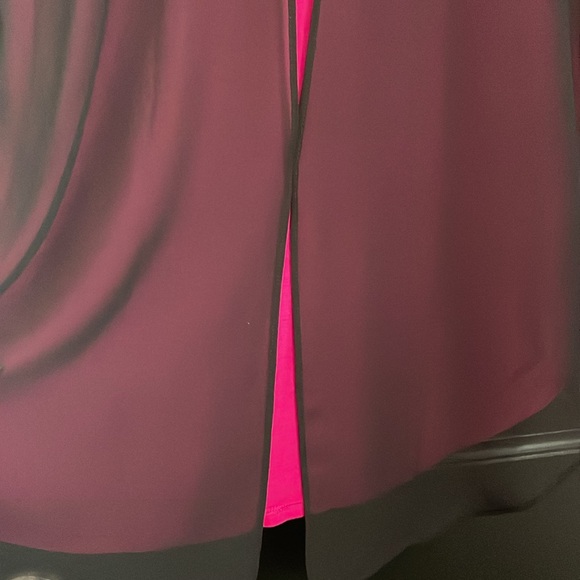 EXPRESS hot pink + black sheer split back short sleeve top - Picture 4 of 7